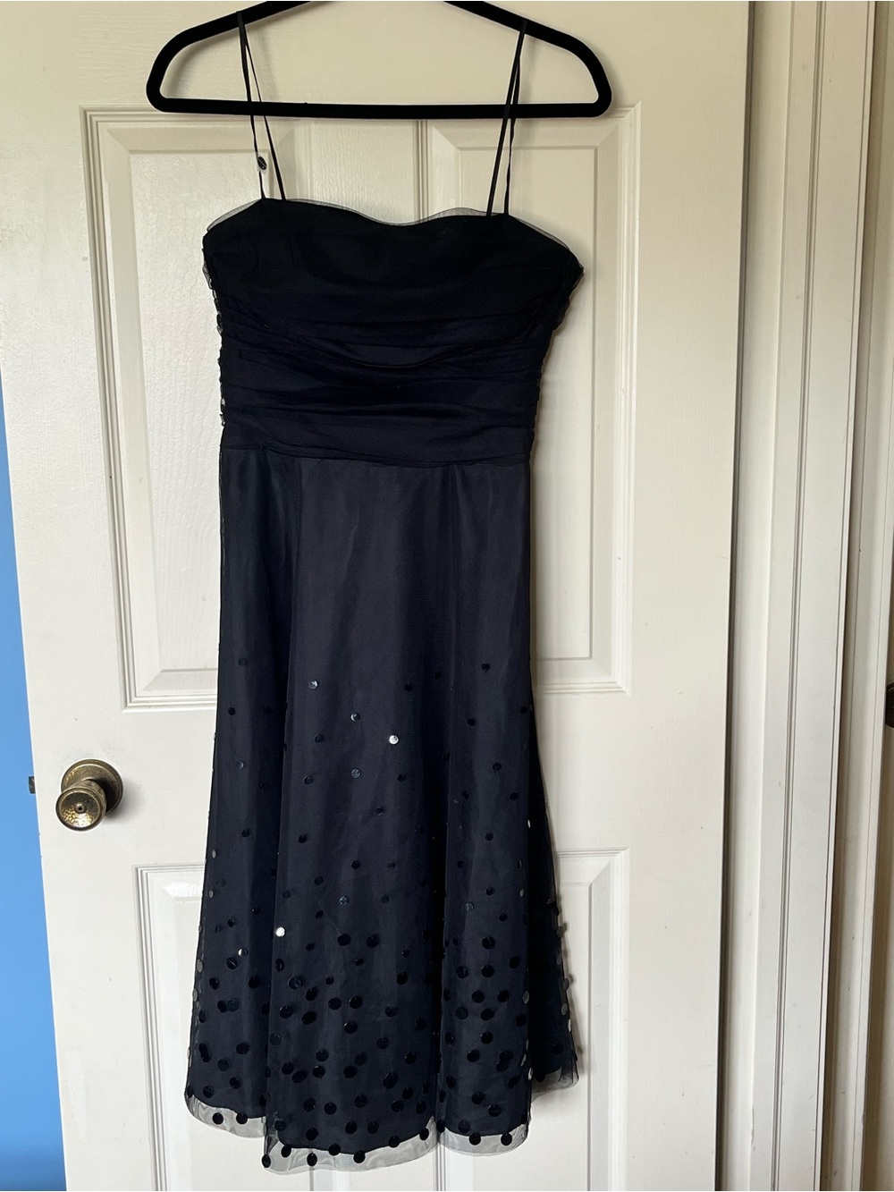 Y2K Jessica Howard Evenings Size 10 Black Spaghetti-Strap/Strapless Sequin LBD